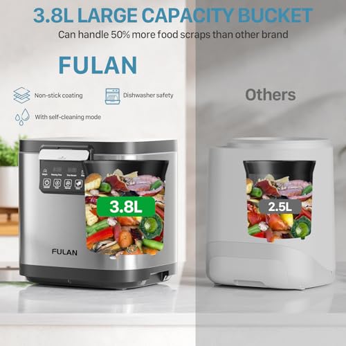 Electric Composter for Kitchen Indoor: 3.8L Large Capacity Odorless Composter Kitchen Counter, Smart Auto Garbage Disposal Home Compost Machine With Timer Display, Turn Waste to Pre-Compost for Plants