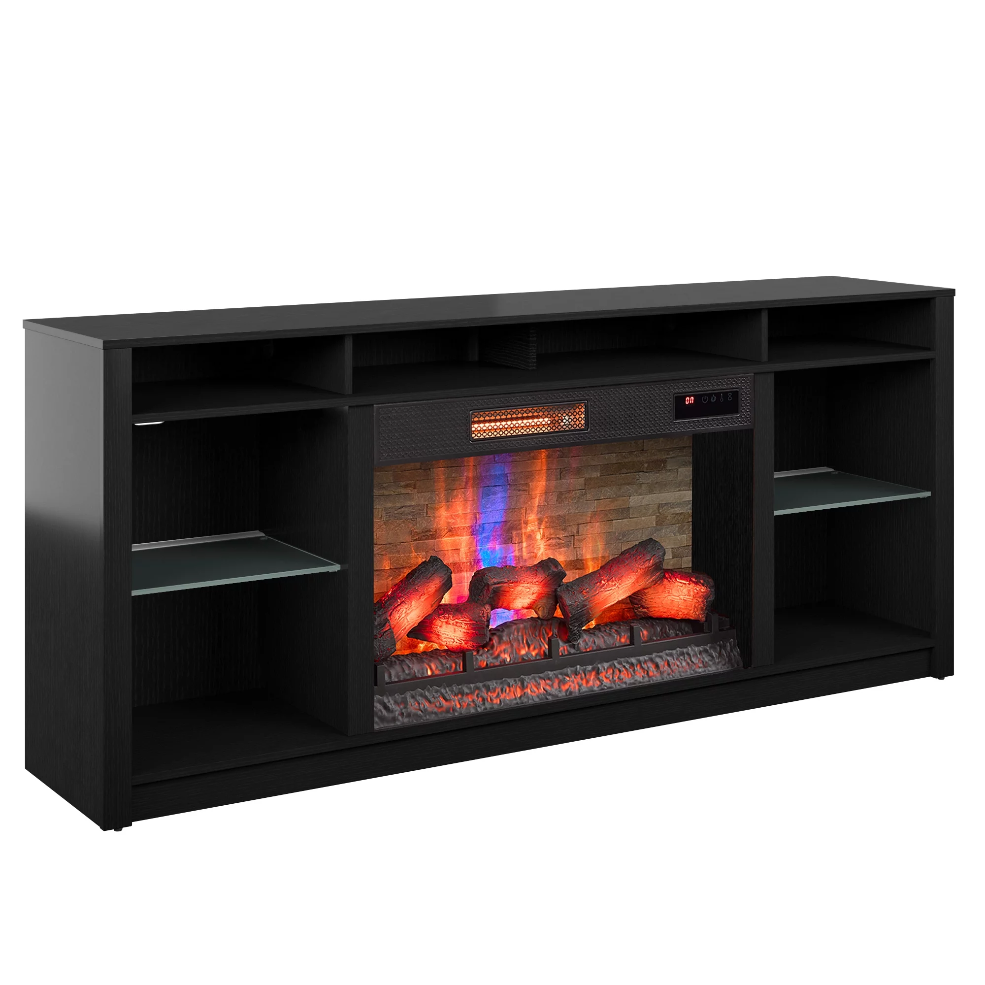 Twin Star Home Modern Contemporary TV Stand for TVs up to 80" with 33" Electric Fireplace and Interior Lights, Black
