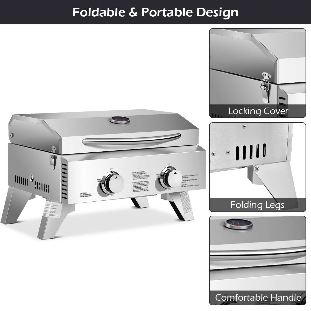Gymax 2 Burner Portable BBQ Table Top Propane Gas Grill Stainless Steel