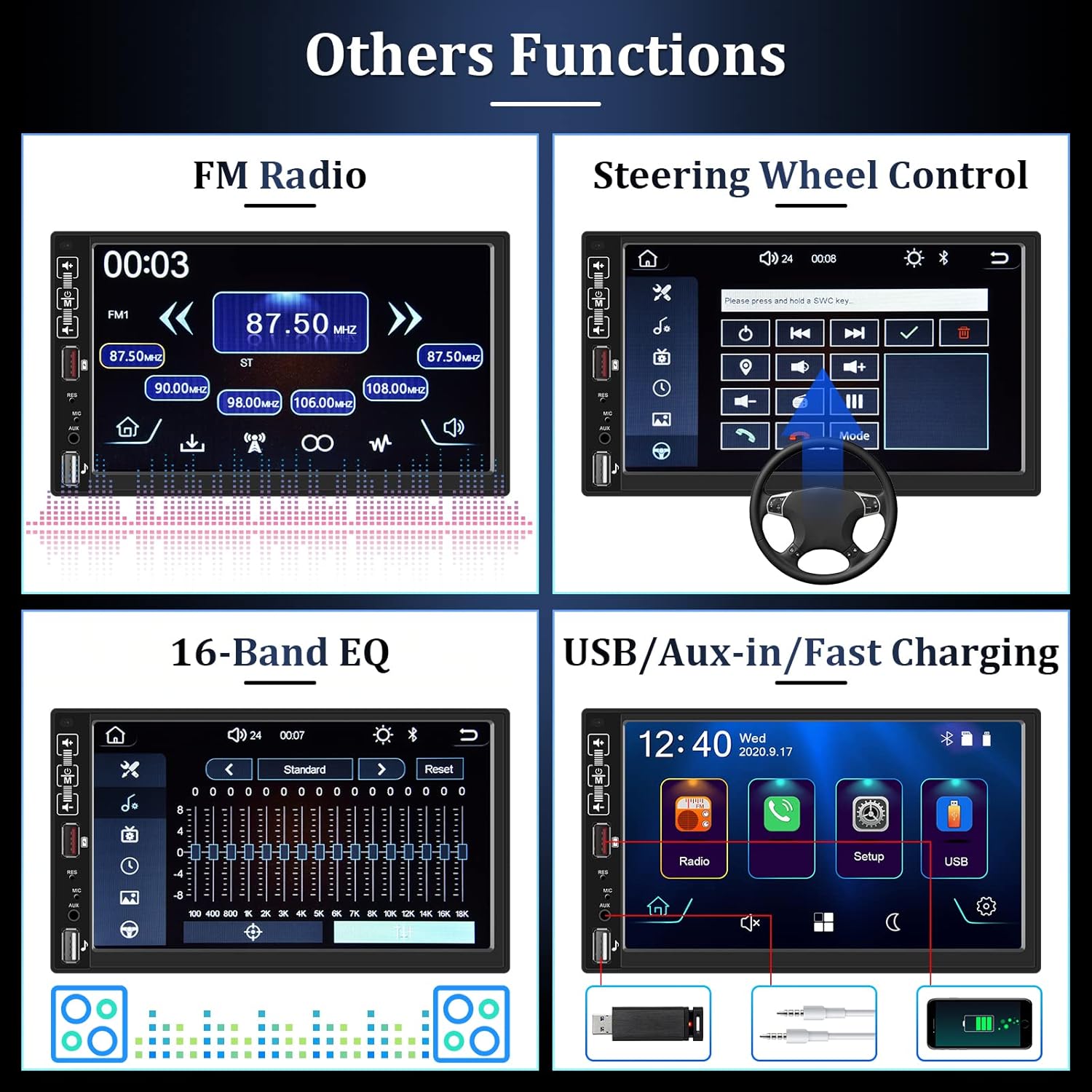 7 Inch Double Din Car Stereo with Carplay Android Auto Touch Screen Bluetooth Car Radio with FM Mirror Link USB SWC Backup Camera Remote Control Microphone