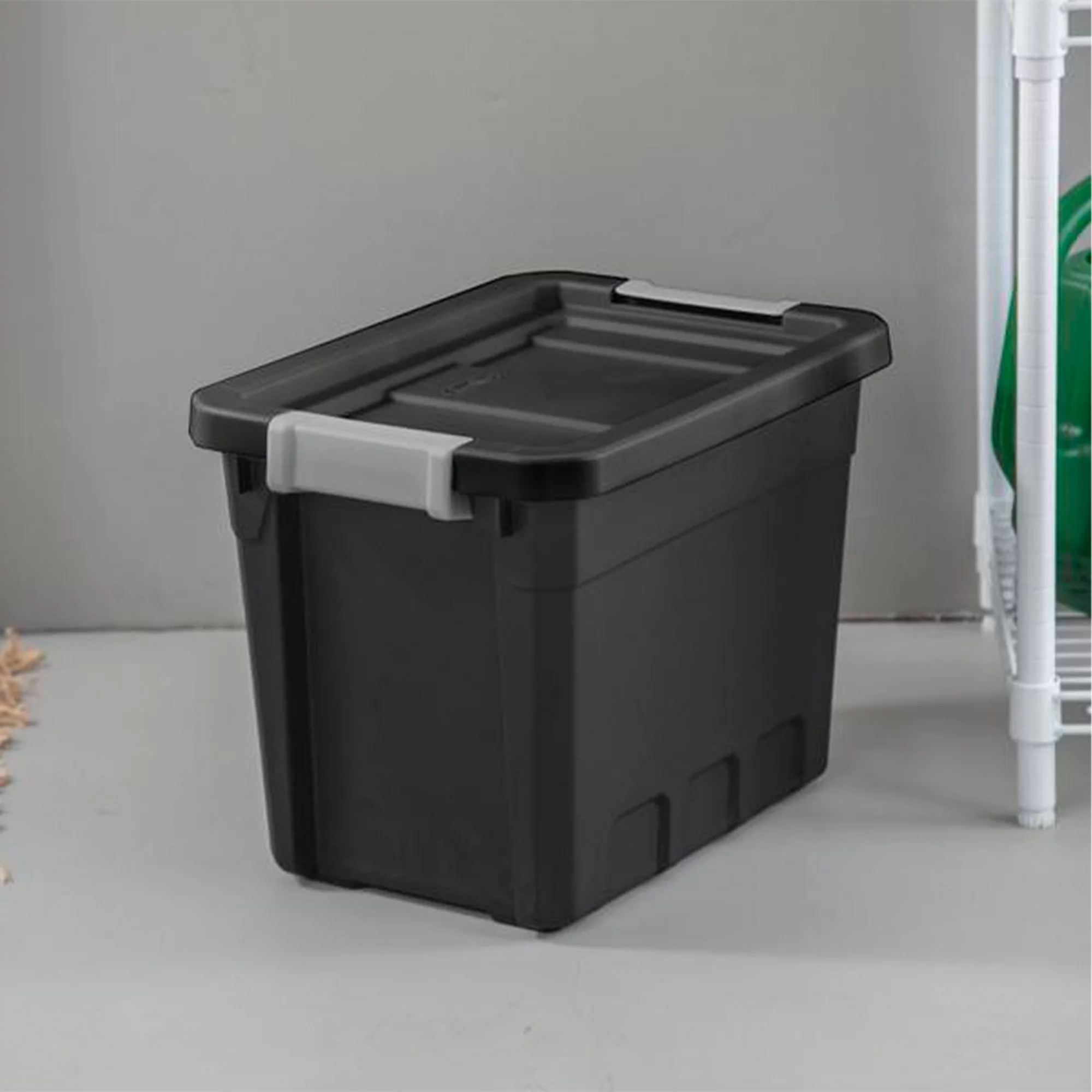 Sterilite 7.5 Gallon Industrial Storage Totes w/ Latch Lids, Black (6 Pack)