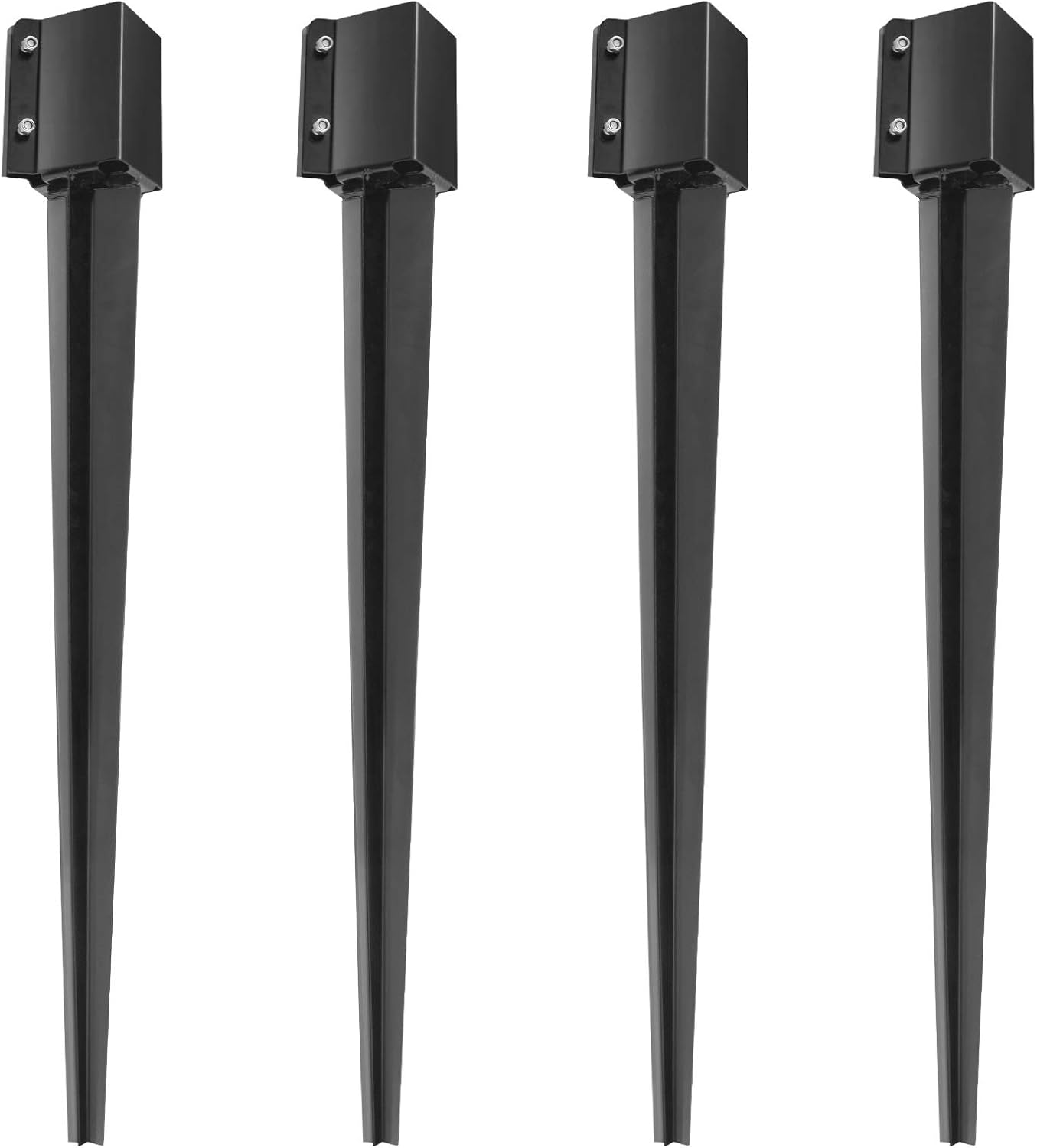Doniks 4 Pack Fence Post Anchor Ground Spike 32×4 x 4 inch Heavy Duty Metal Powder Coated Post Base for Mailbox Fence Guidepost Garden Ground Post Nail with Tightening Screws Lock Nuts Pack of 2