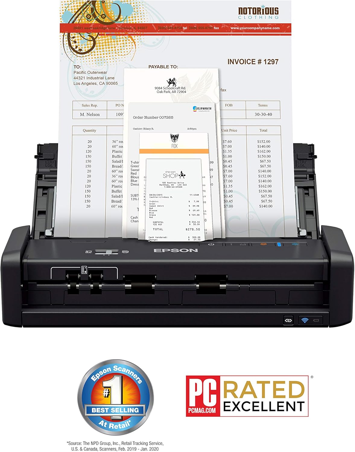 ES-300WR Wireless Color Portable Duplex Document Scanner Accounting Edition for PC and Mac, Auto Document Feeder (ADF)