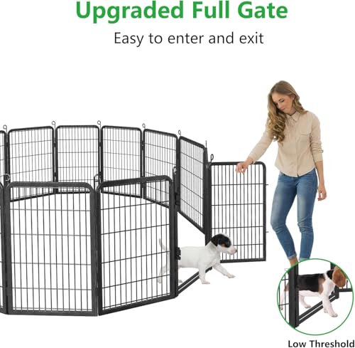 Dog Playpen Outdoor with Low Threshold Full Gate, 32" Height 10 Panels Large Dog Fence Outdoor for Yard, Heavy Duty Pet Playpen Metal Play Pen Portable Fence for RV Camping, Yard