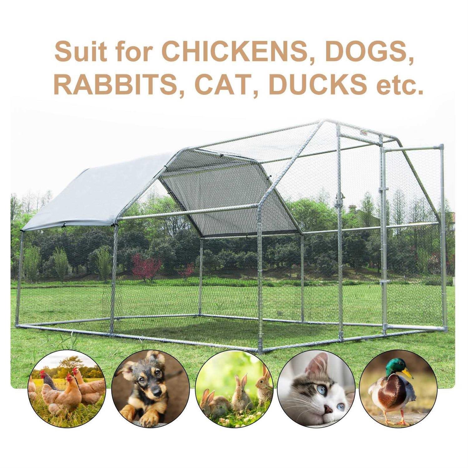 PawHut Galvanized Metal Chicken Coop Cage with Cover Walk-In Pen Run - Pet Supplies online store