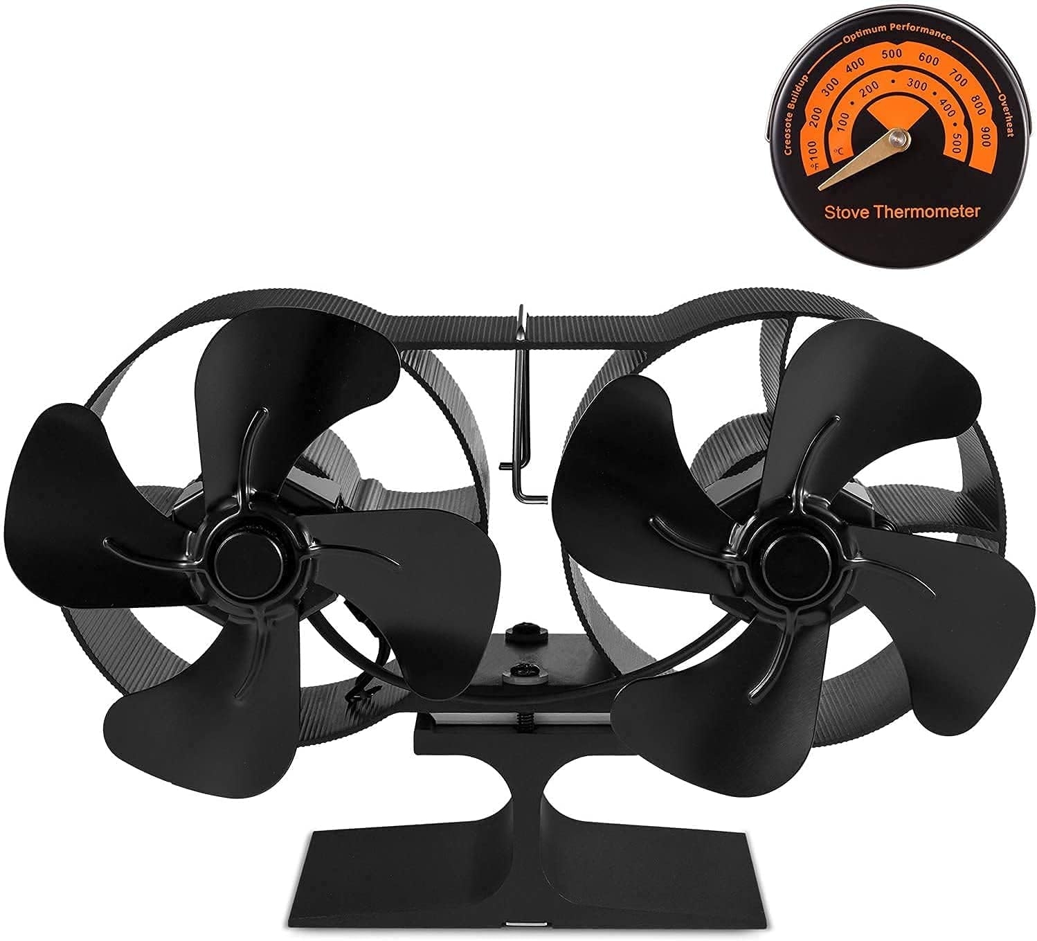Double Motors Wood Stove 8 Blades Small Size Fan, PYBBO Silent Heat Warm Air Powered Fireplace Eco Stove Fan for Gas/Pellet/Wood/Log Burning Stoves with Thermometer Pack of 2