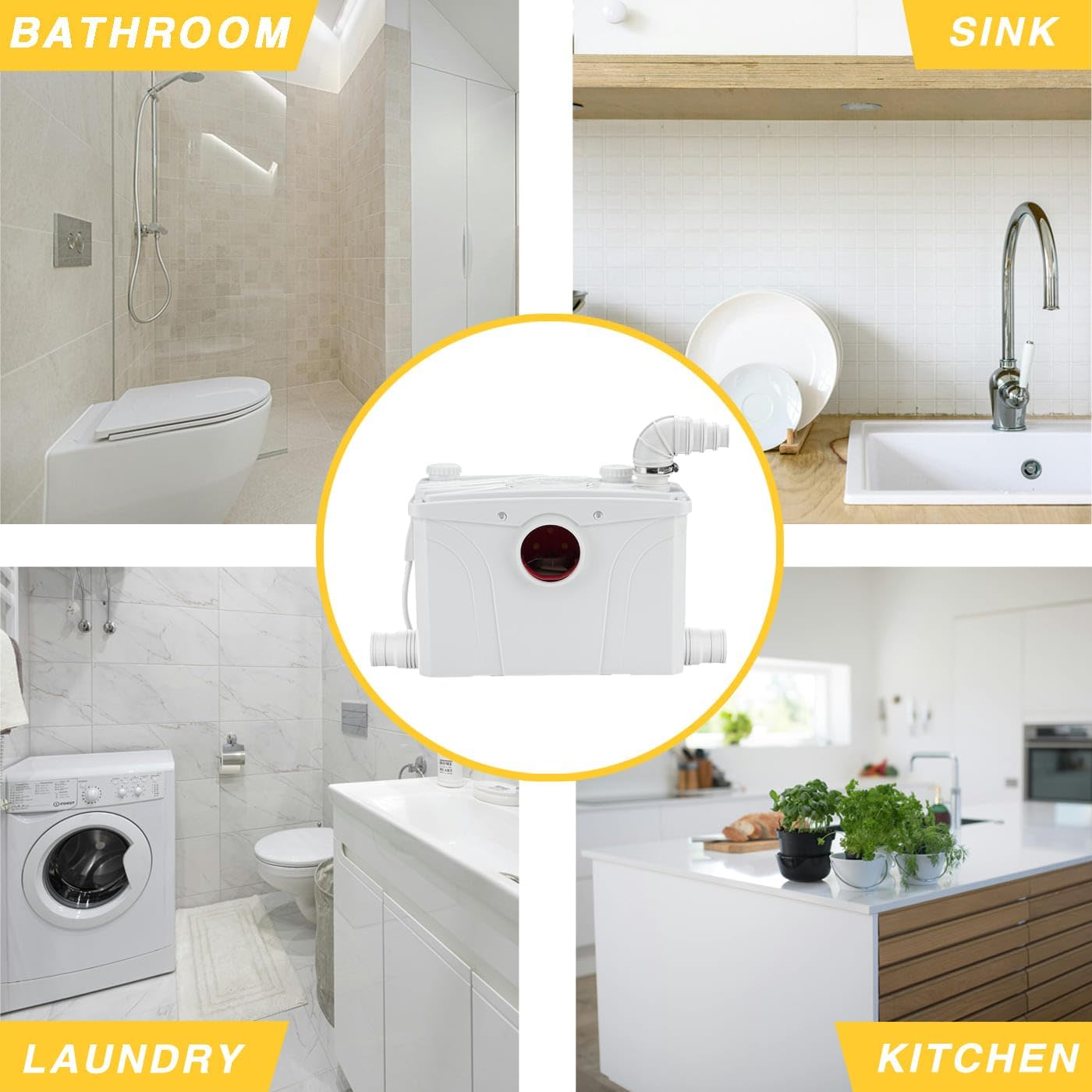 700W 110V Macerator Sewerage Pump with 4 Water Inlets for Upflush Toilet System Waste Water Marine Toilet Bathroom Disposal Laundry