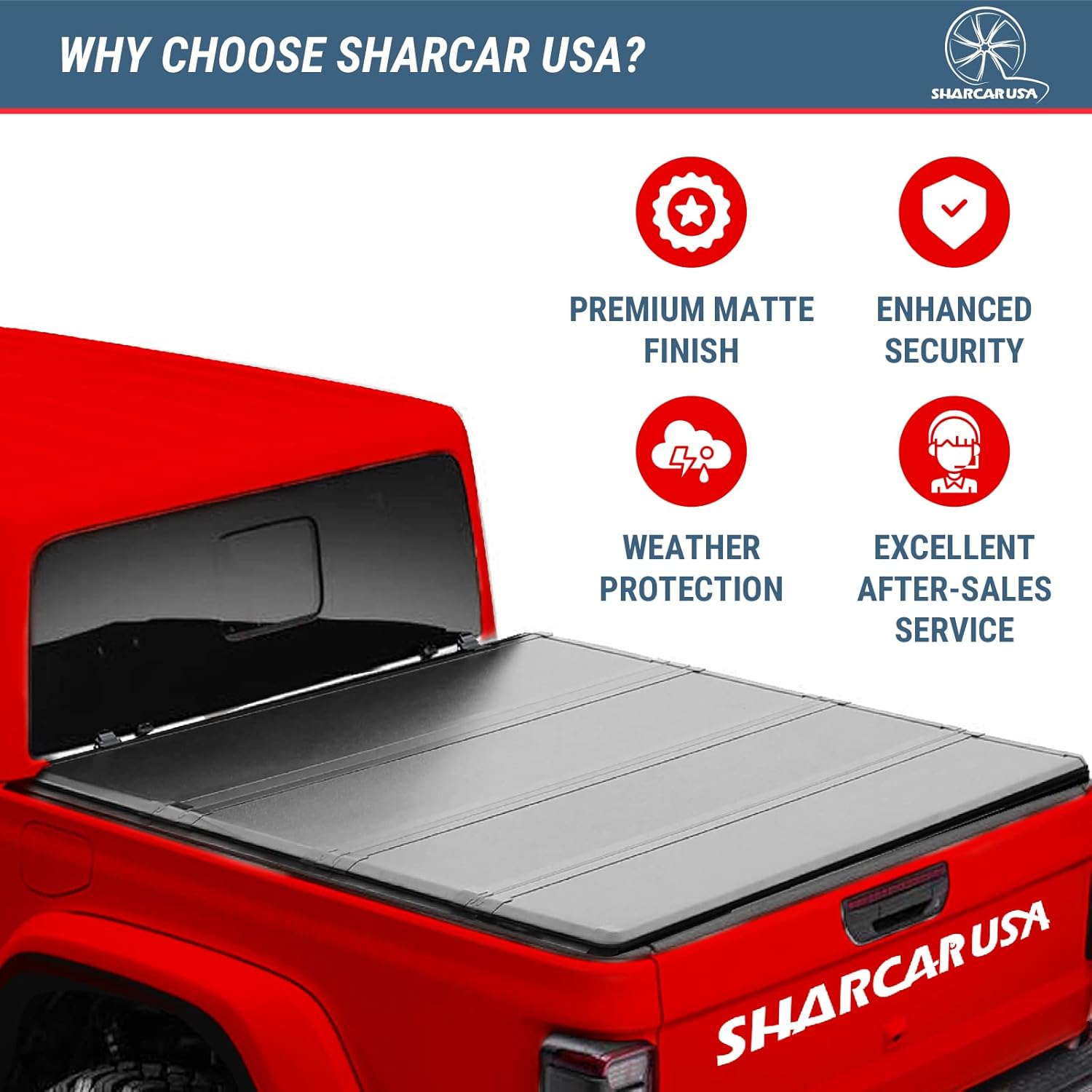 SHARCAR USA Hard Quad-Fold Truck Bed Tonneau Cover | SC-012Q | Fits 2015-2022 Ford F-150 5.5'/67.1" Bed
