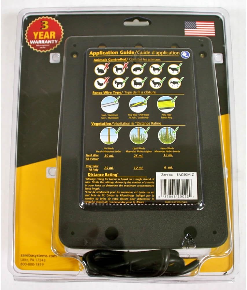 Zareba EAC50M-Z AC-Powered Low-Impedence 50-Mile-Range Electric Fence Charger