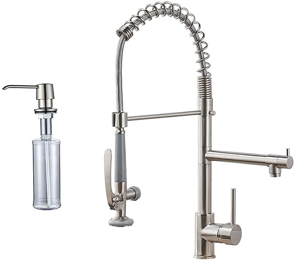 Fapully Commercial Kitchen Faucet Pull Down Sprayer with Soap Dispenser Brushed Nickel