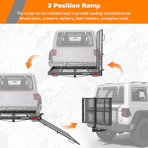 WILDROAD Hitch Cargo Carrier with Ramp 50" x 29" x 4" 500 LBS Folding Trailer Hitch Cargo Carrier Fits 2" Receiver with Hitch Stabilizer and 4pcs Ratchet Straps