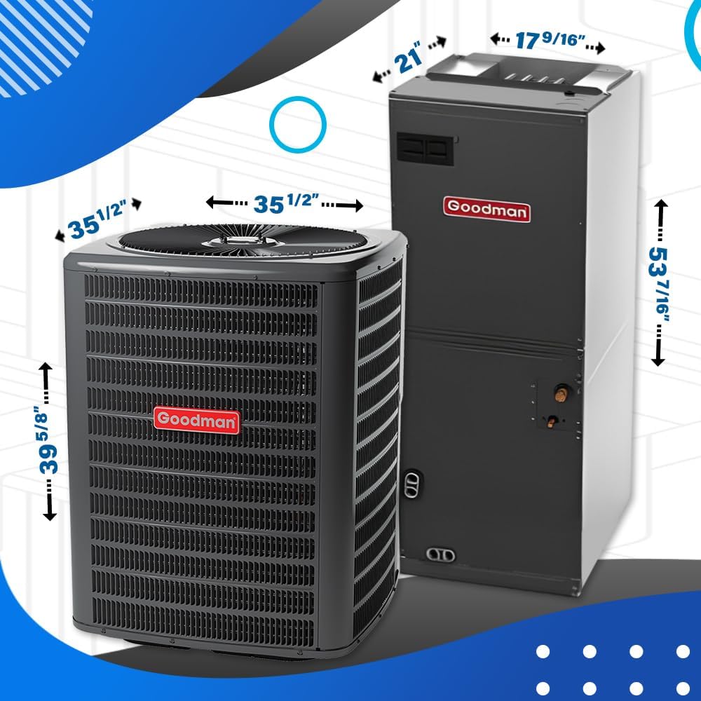 Goodman 14.3 SEER2 3 Ton 20kW Heat Pump Split System | Downflow, Upflow, or Horizontal Air Electric Handler with Thermostat | Backup Heat Kit, Single Stage Condenser