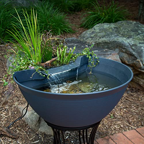 Aquascape AquaGarden Container Water Feature Kit – Indoor & Outdoor Mini Pond with Waterfall Fountain, Pump & Filtration for Home & Patio, Brown