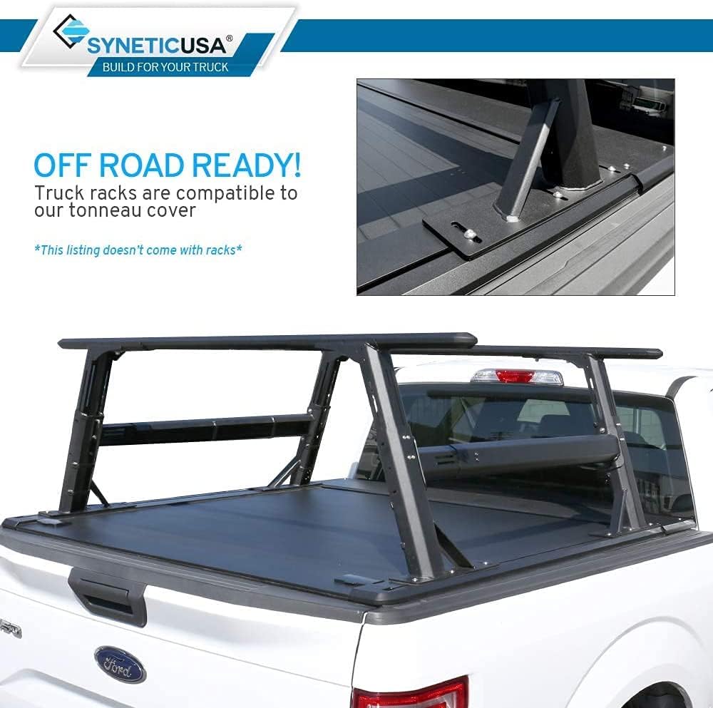 Syneticusa Retractable Hard Tonneau Cover Fits 2016-2022 Toyota Tacoma 5ft Bed Aluminum Matte Black Low Profile Waterproof Off Road Rack Ready