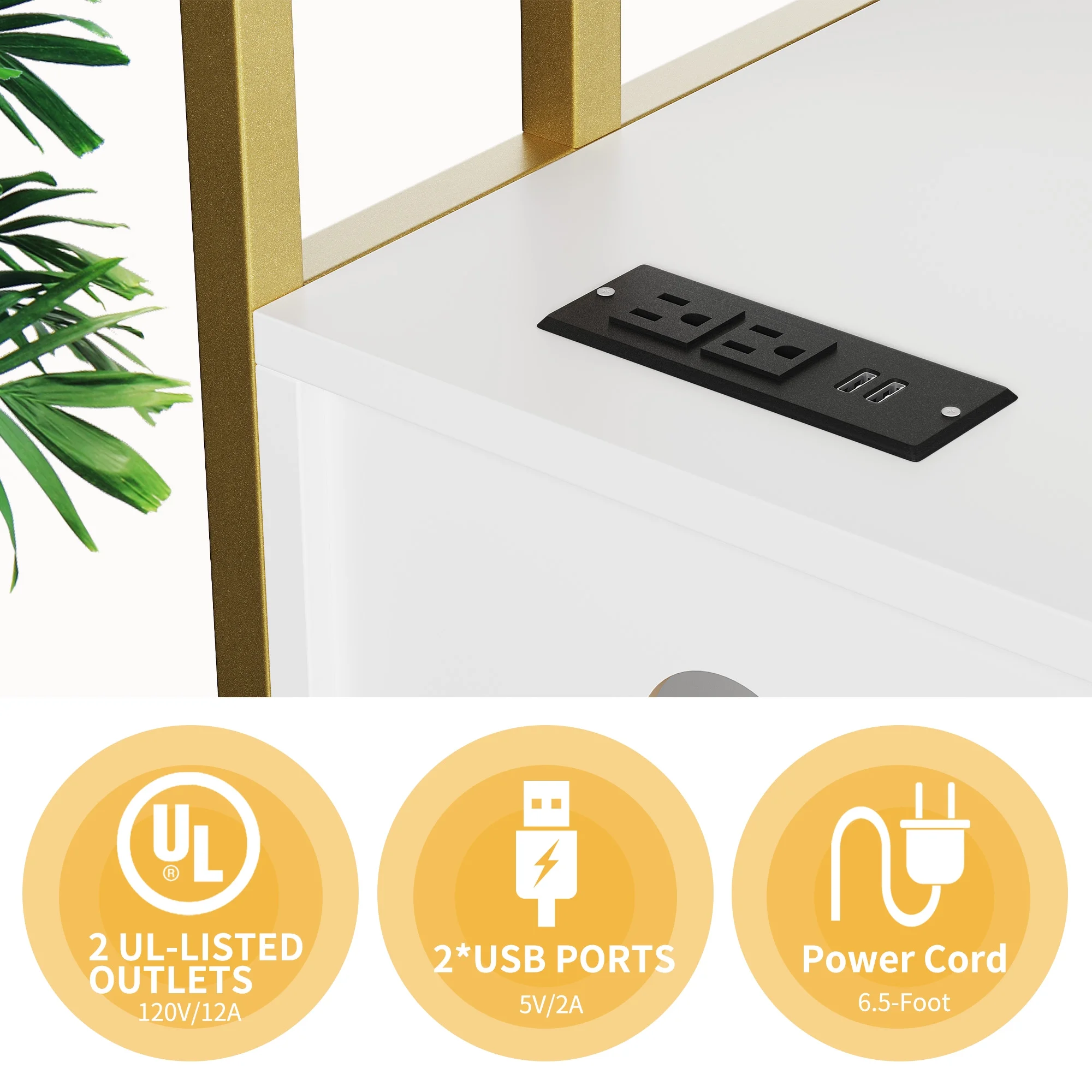 DWVO Wood File Cabinet with Charging Station, Rolling Lateral Filing Cart with Door & Printer Shelf for A4 Letter Size Files for Home Office, White