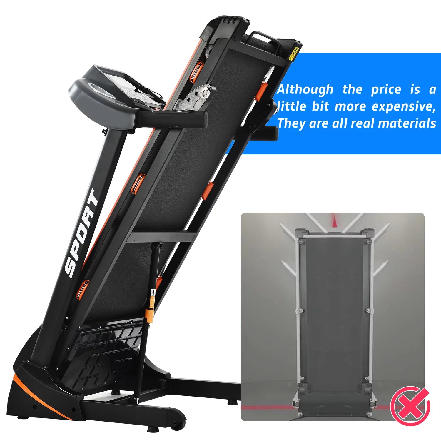 Folding 3.5 HP Treadmill 330 LB Capacity for Home, 15% Manual Incline Running Machine with & Strong Shock Absorption, Easy Assembly & Space Saver for Home Office Workout