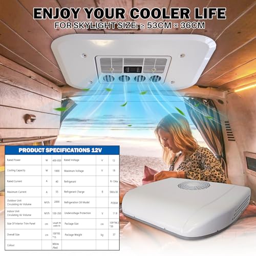 Cooling 12V RV Air Conditioner 7000 BTU, Universal RV Rooftop Ac Unit All-In-One 12 Volt DC Camper Ac Units, Low-Noise Easy Install For Car, Truck, Trailer, Fifth Wheel, Golf Cart, Motorhome