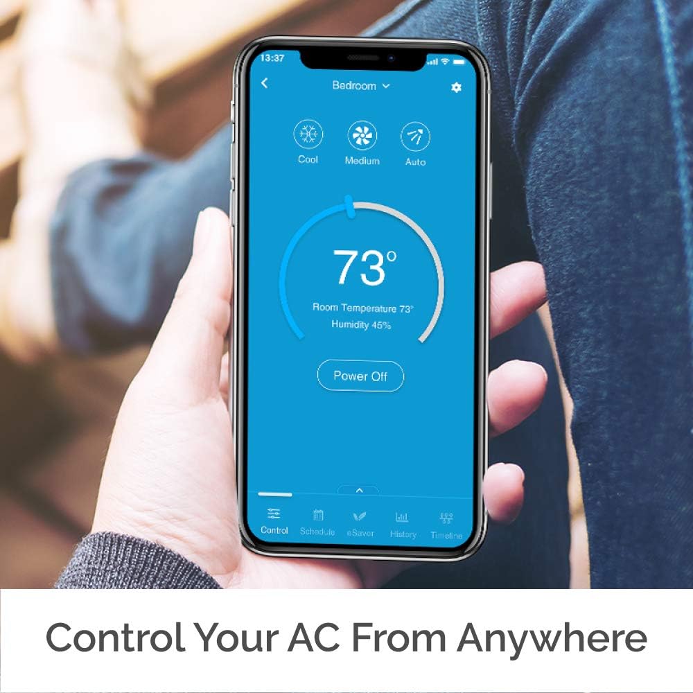 Breez Plus | Smart Air Conditioner Controller | WiFi Thermostat for Mini-Split, Window, Portable ACS | Alexa, Google, Siri Shortcuts, SmartThings, IFTTT | Free App | Inbuilt Temp/Humidity Sensors