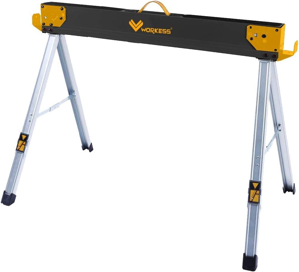 WORKESS Sawhorse Portable Folding Workbench, 1300lbs Capacity 2 Positions Building Your Work Station, Two Legs with Material Supports -2 Pack