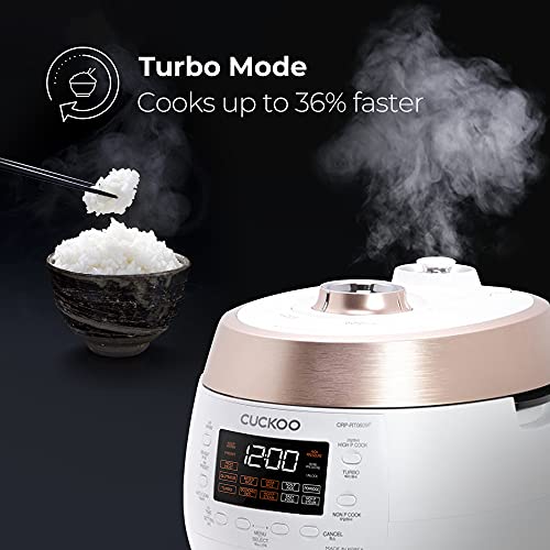 Cuckoo CRP-RT0609F 6 cup Twin Pressure Heating Plate Rice Cooker & Warmer with High Heat, GABA, Mixed, Scorched, Turbo, Porridge, Baby Food, Steam (Hi/Non Press.) and more, Made in Korea