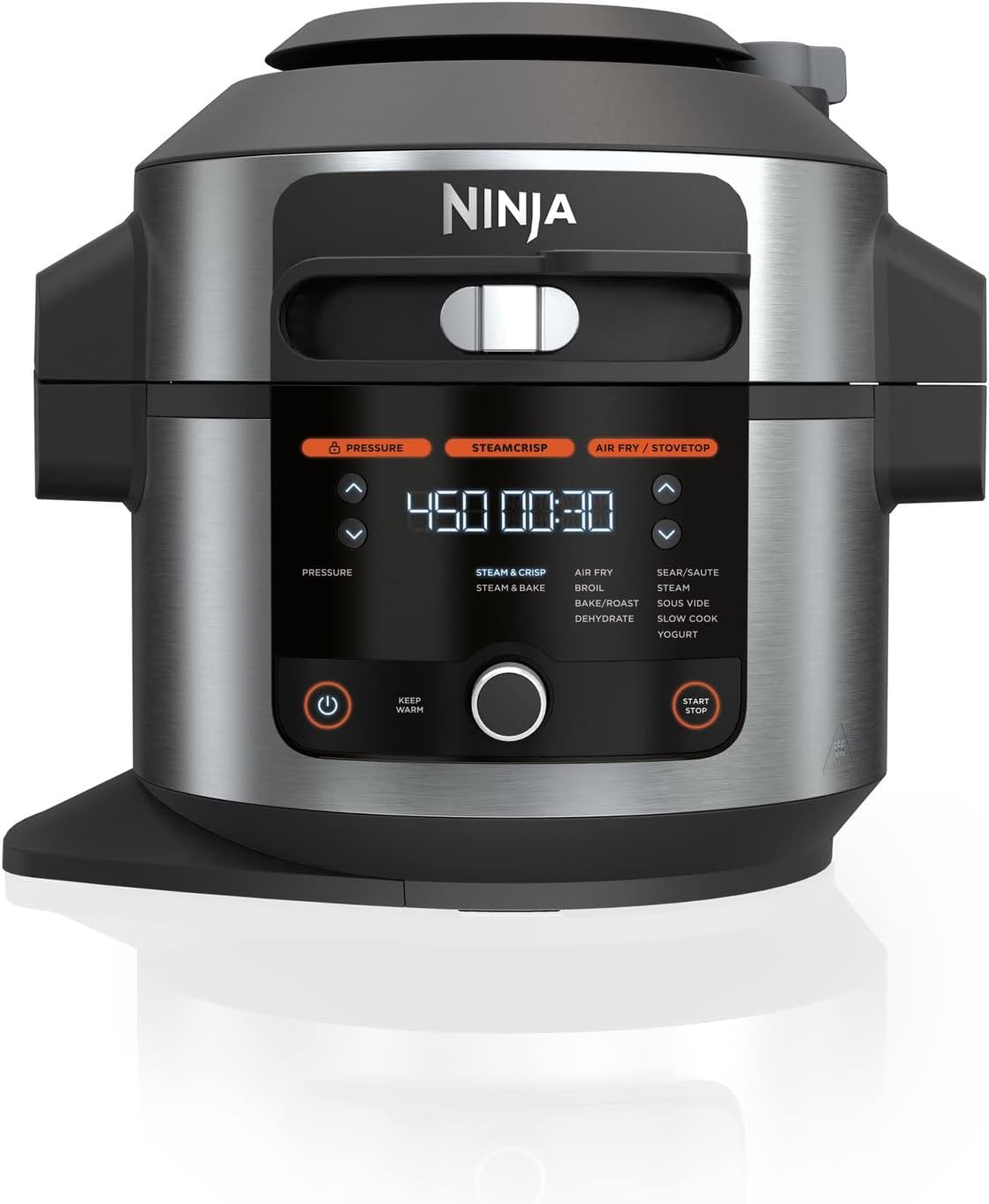 Ninja OL500 Foodi 6.5-qt. Pressure Cooker Steam Fryer with SmartLid, 13-in-1 that Air Fries, Bakes & More, with 2-Layer Capacity, Crisp Basket, Silver/Black (Renewed)