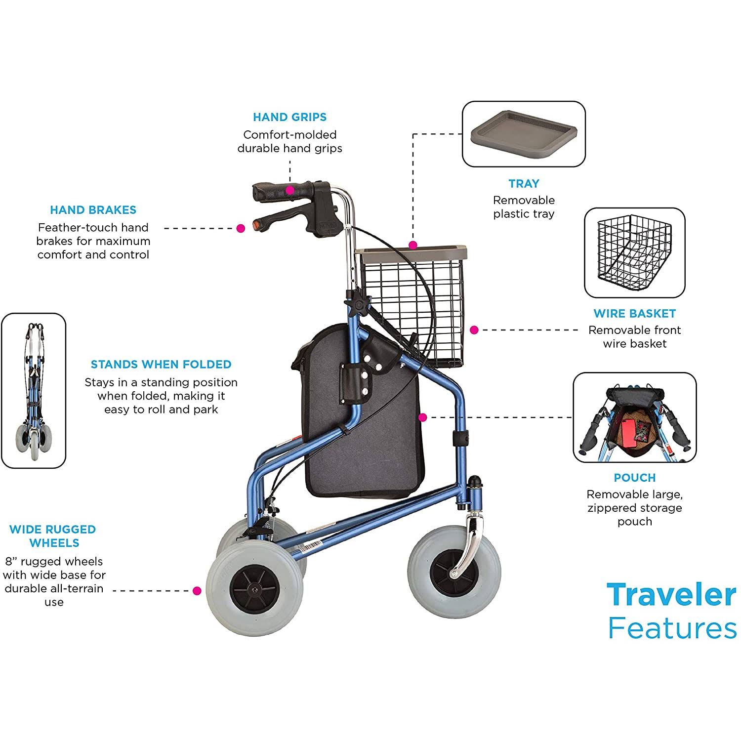 Nova Traveler 3 Wheel Rollator Walker