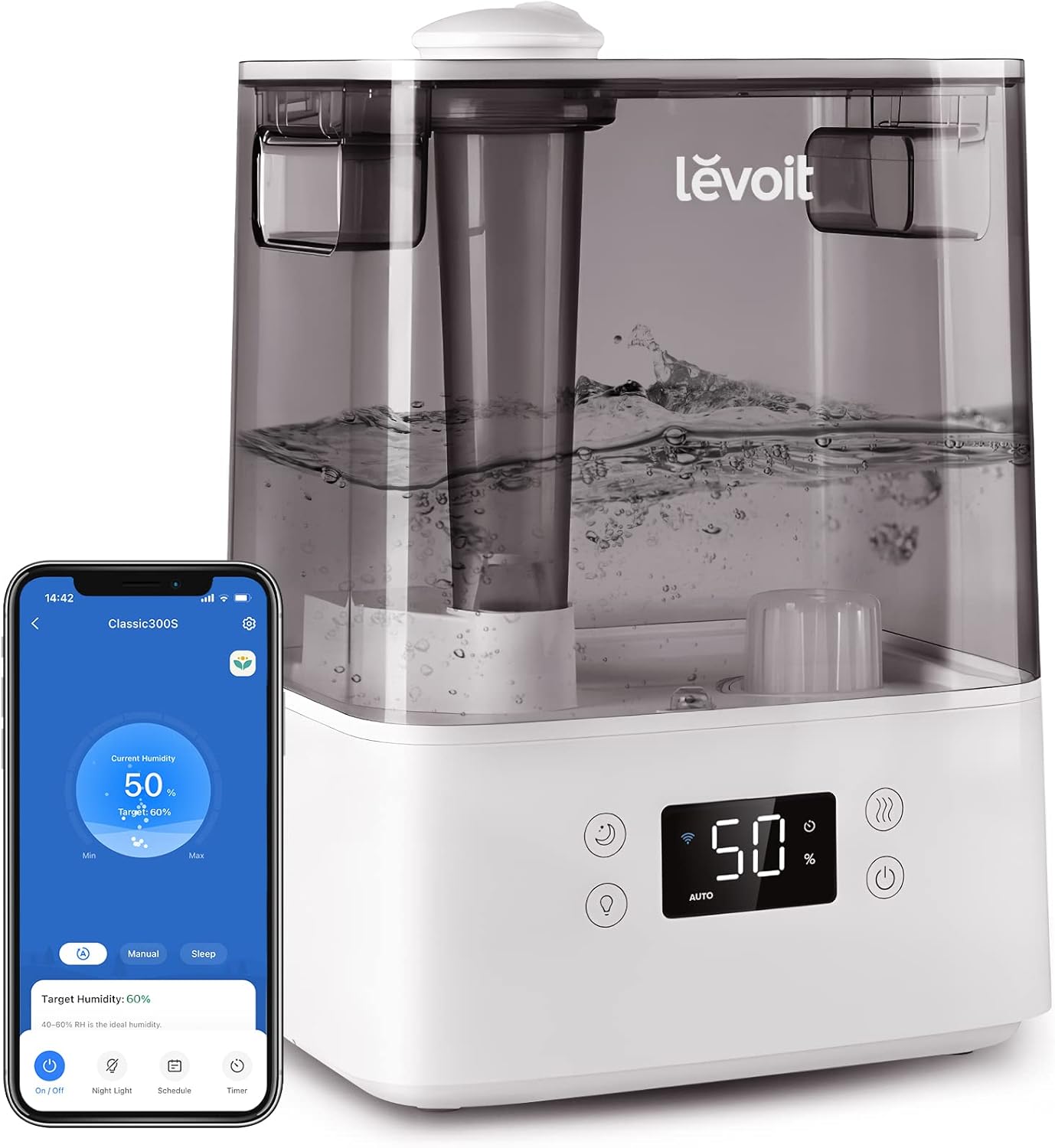 LEVOIT Humidifiers with 6L & 2.5L Tanks, Smart App Control, Ultra Quiet, Easy Top Fill, Auto Shut Off, Large Room Home Bedroom Baby Plants