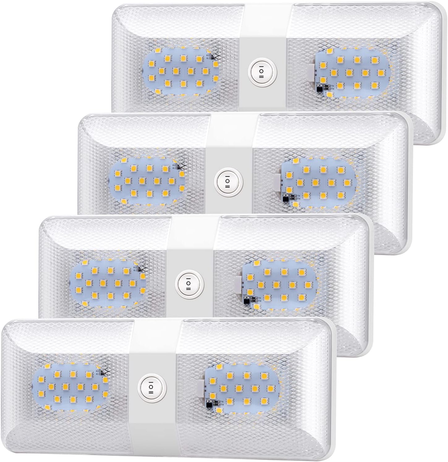 Bluefire 4 Pack Upgraded Super Bright DC 12V Led RV Ceiling Double Dome Light RV Interior Lighting Trailer Camper RV Lights Interior with ON/Off Switch for Trailer Camper Car RV Boat (Natural White) Pack of 2