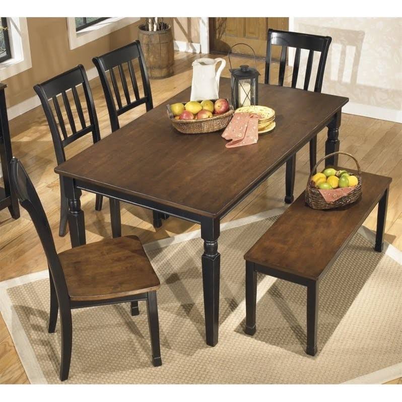 Ashley Owingsville 6 Piece Dining Set with Bench in Black and Brown