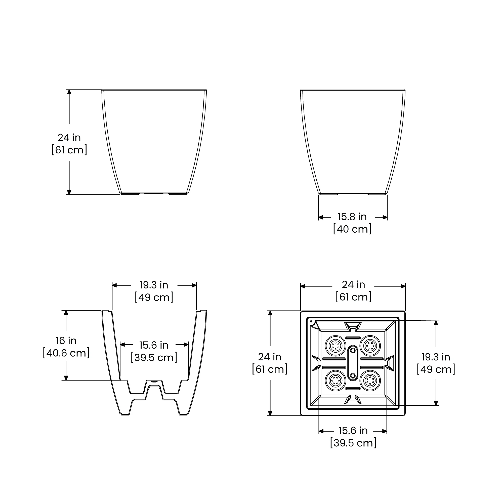 Mayne Kobi 24 in Square Planter - Black