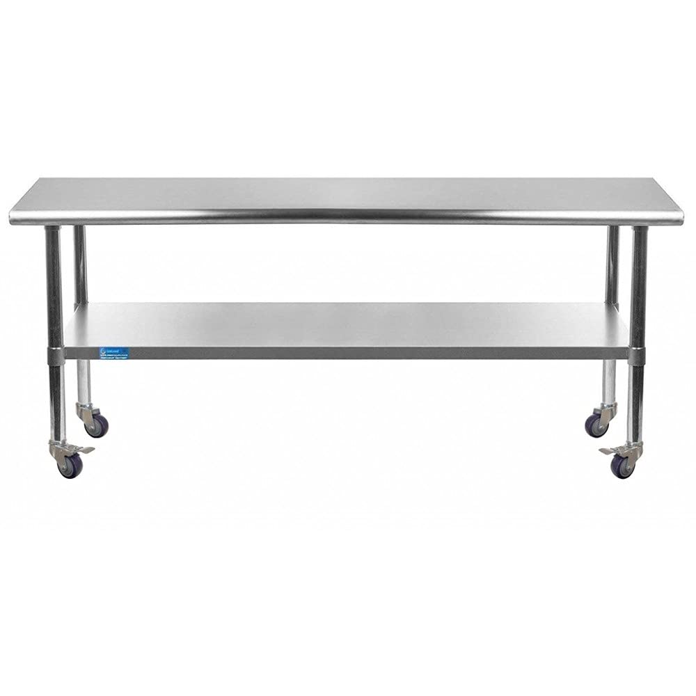 AmGood 18 x 48 Stainless Steel Work Table with Casters | Heavy Duty Metal Utility Table On Wheels | Kitchen Island Cart