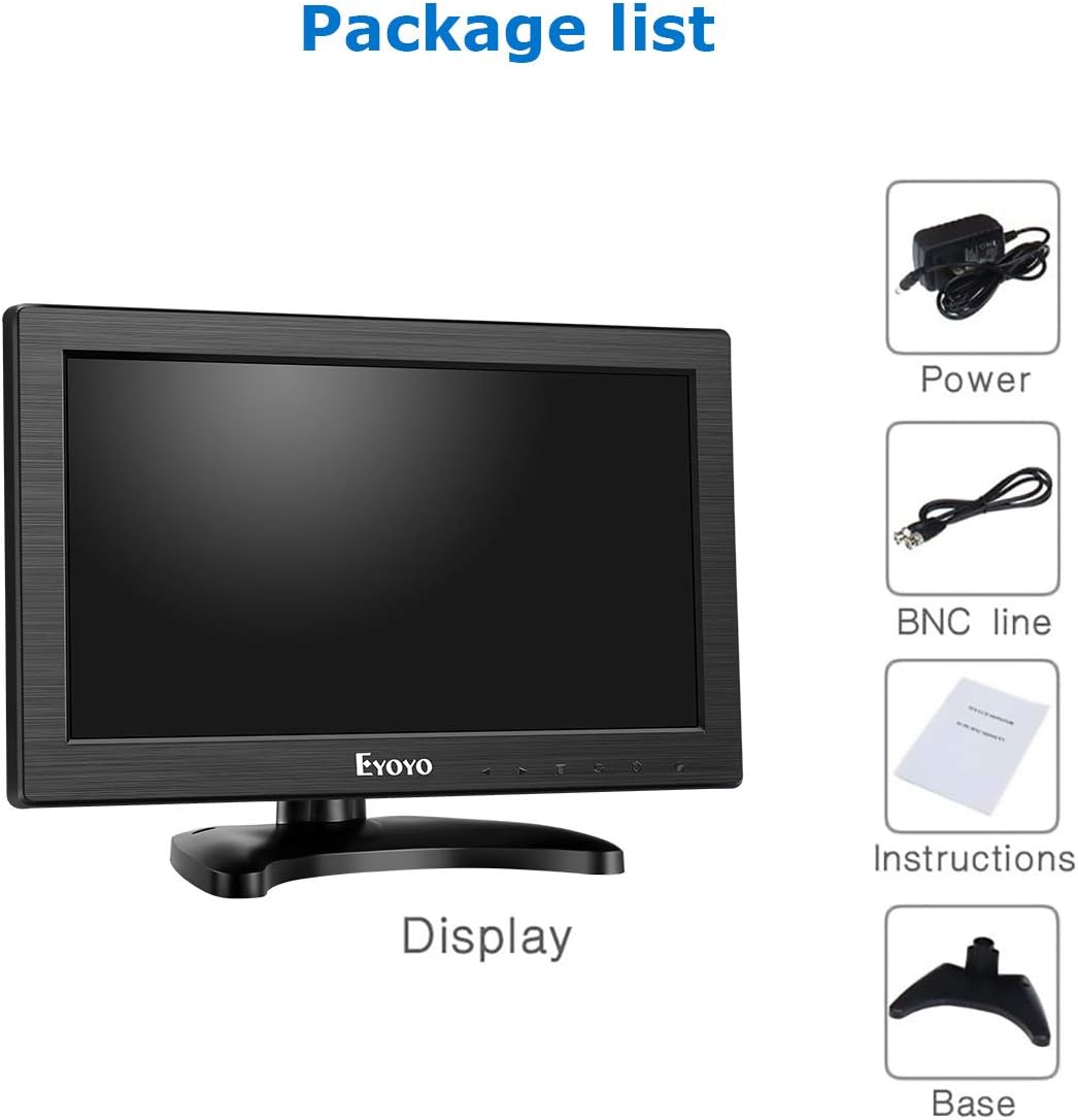Eyoyo 12" Inch TFT LCD Monitor with AV HDMI BNC VGA Input 1366x768 Portable Mini HD Color Screen Display with Built-in Speaker