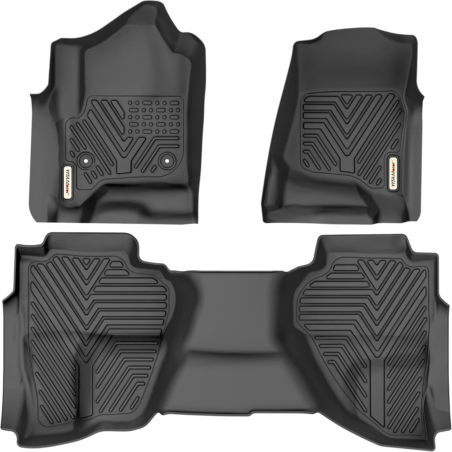 YITAMOTOR Floor Mats Compatible with 2014-2018 Silverado/Sierra 1500, 2015-2019 2500HD/3500HD Crew Cab, with 1st Row Bench Seat, Custom Fit Black TPE Floor Liners 1st & 2nd Row All-Weather Protection