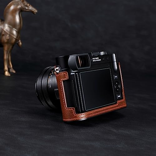 Camera Half Case for Leica Q3,SIUTATDSH Vintage Metal Genuine Leather Camera Protective Cases Stylish Portable Shockproof (BlackC)