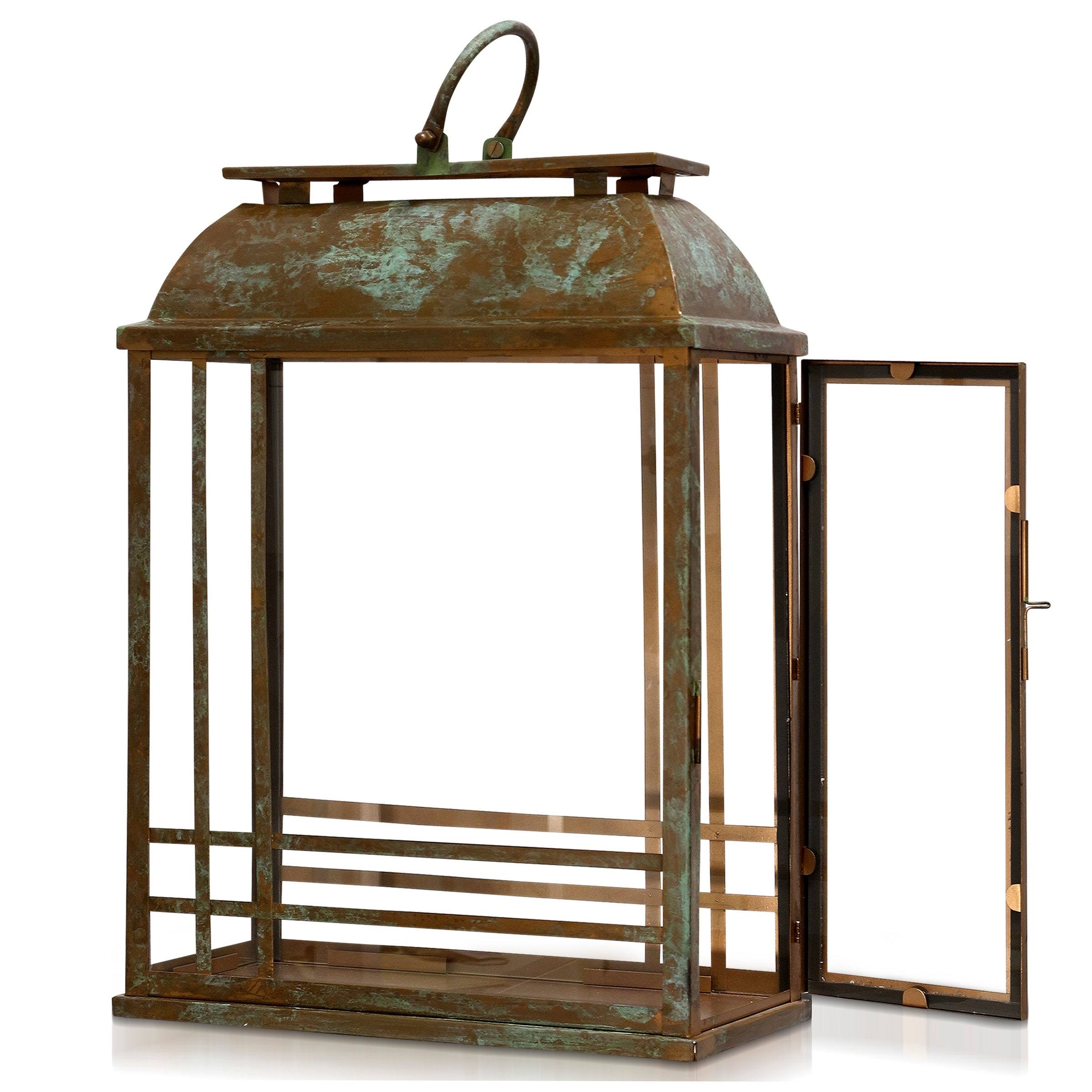 StyleCraft Patina Antique Copper Metal with Clear Glass Large Lantern