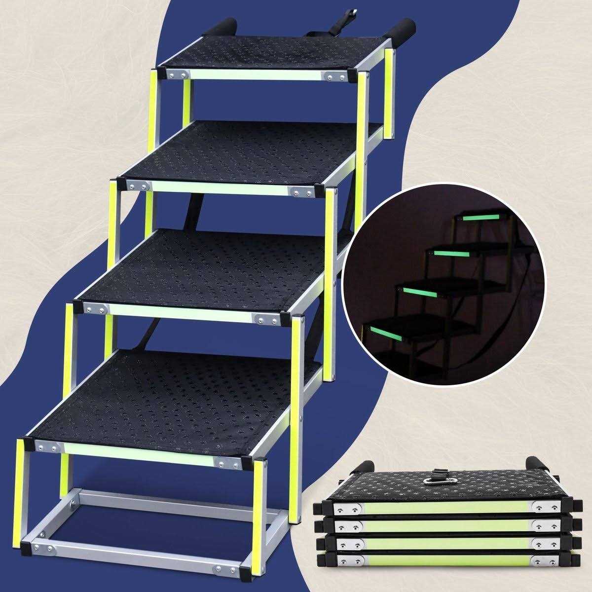 Dog Stairs for Large Dogs PRIORPET Glow in The Dark Marking Foldable Dog ramp for Car and Small SUV
