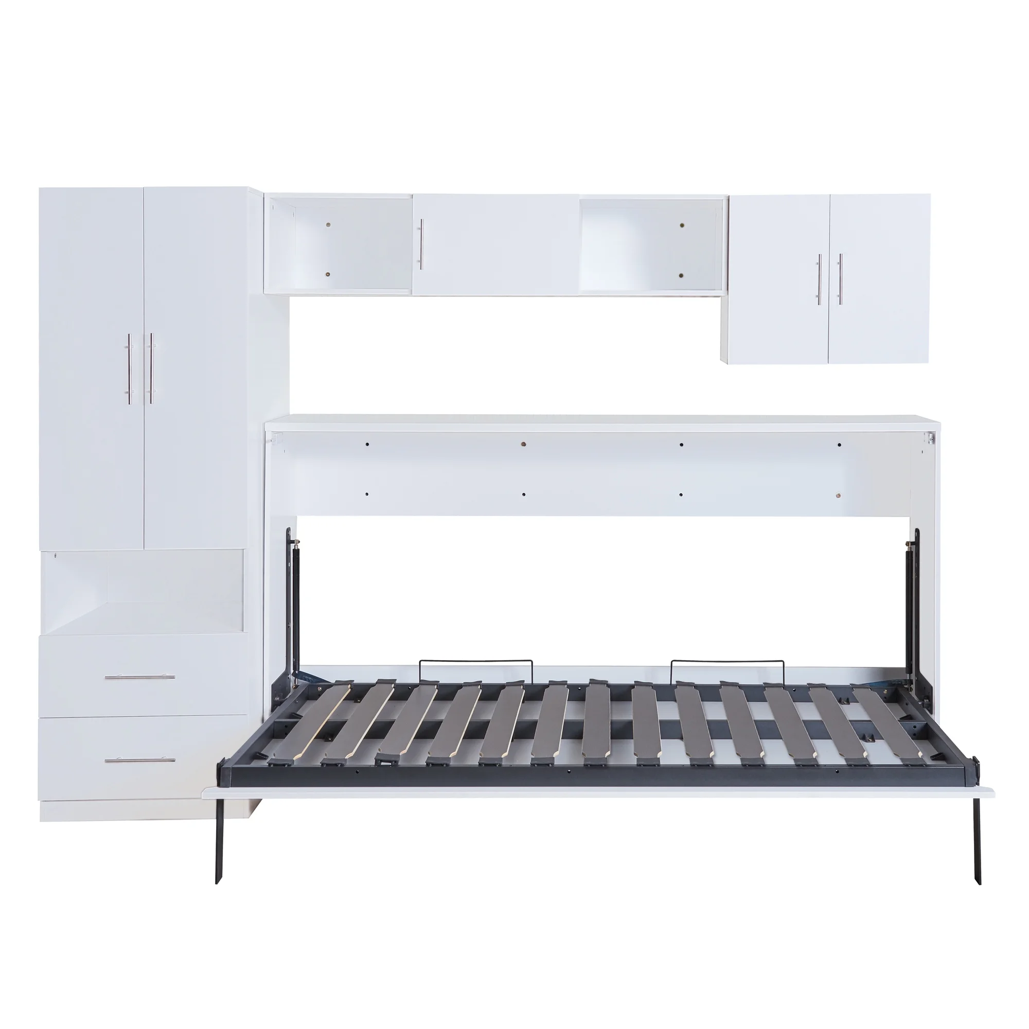 Euroco Twin Size Murphy Bed with Shelf and Drawer, Built-in Wardrobe and Desktop, Convertible into Cabinet for Living Room, Guests Room, Space-Saving Bedroom Furniture Sets