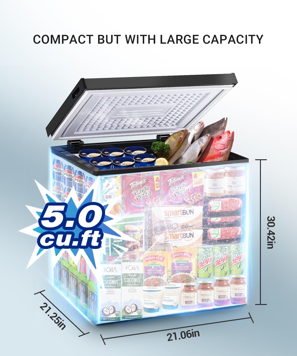 Chest Freezer 5.0 Cu.Ft Compact Chest Freezers with 7 Adjustable Thermostat, Freezer Compressor Cooling with Removable Storage Basket, Energy Saving Perfect for Home Bar Dorm