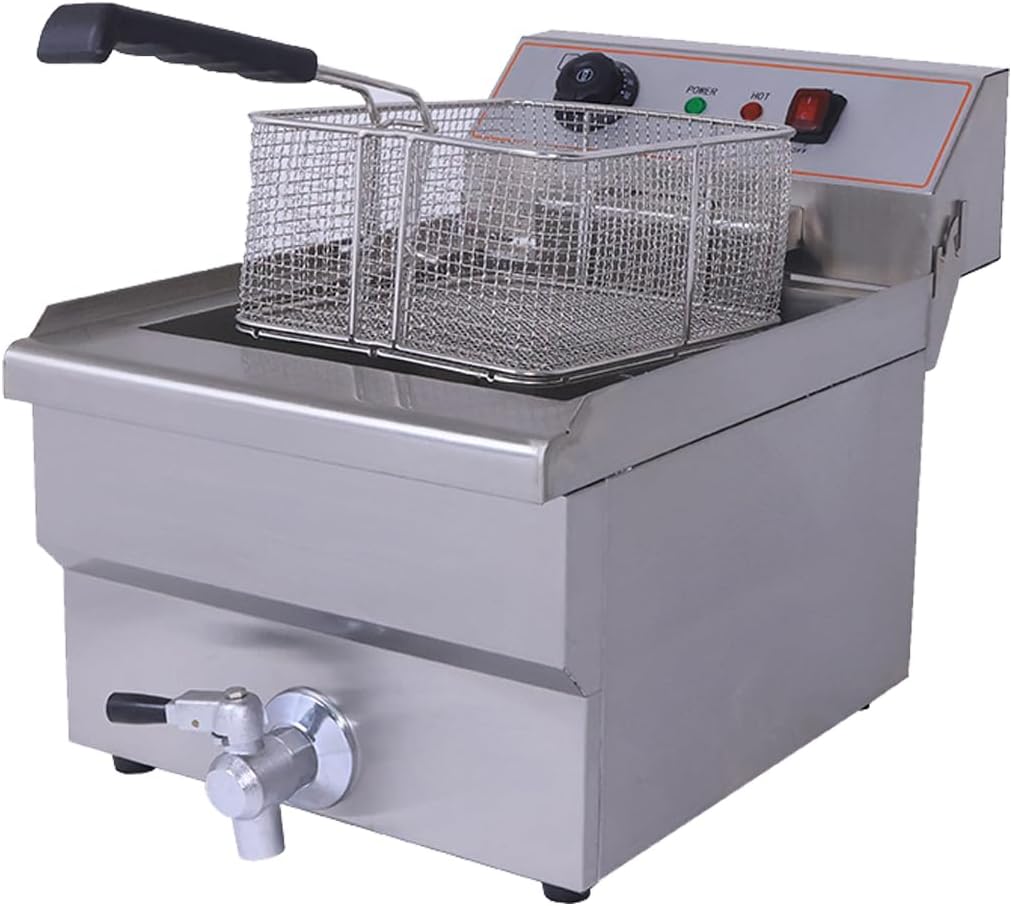 8L/8.45QT Commercial Electric Deep Fryer with Basket & Lid, Stainless Steel Kitchen Countertop Frying Machine with Drain for Home Kitchen, Restaurant, Delis, 3000 Watts 208~240V