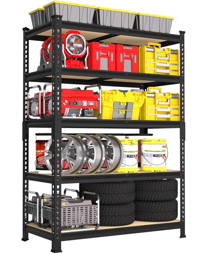 PrimeZone 2 Pack Storage Shelves 48" x 24" x 72" - 5 Tier Heavy Duty Adjustable Garage Storage Shelving, Metal Storage Utility Rack Shelf Unit for Warehouse Pantry Closet Kitchen, Black