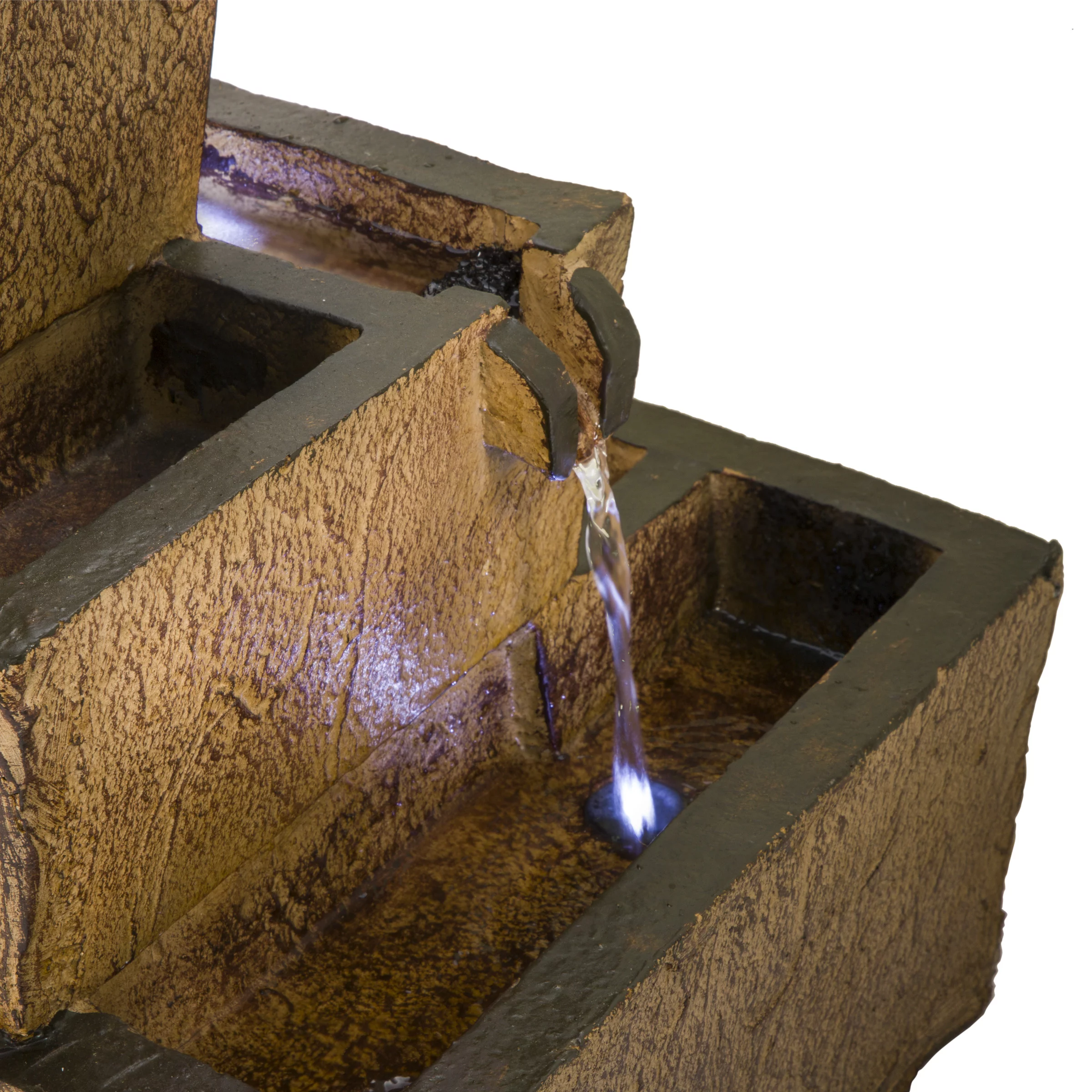 Alpine Corporation 17" Tall Solar Rustic Tiered Fountain Yard Decoration with LED Lights