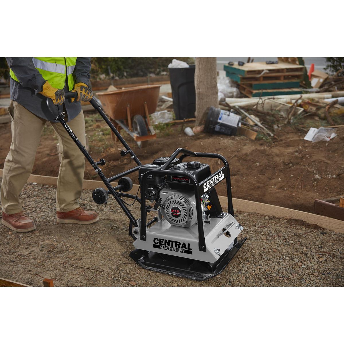CENTRAL MACHINERY 7 HP Plate Compactor with Wheel Kit