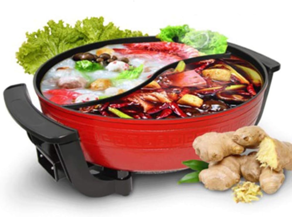 1360W 6L Electric Hot Pot Double Soup Pot Kitchen Indoor Smokeless Pot Multi-Function Electric Hot Potcooking and Frying Integrated Pot 220V for Family/Friends, Parties