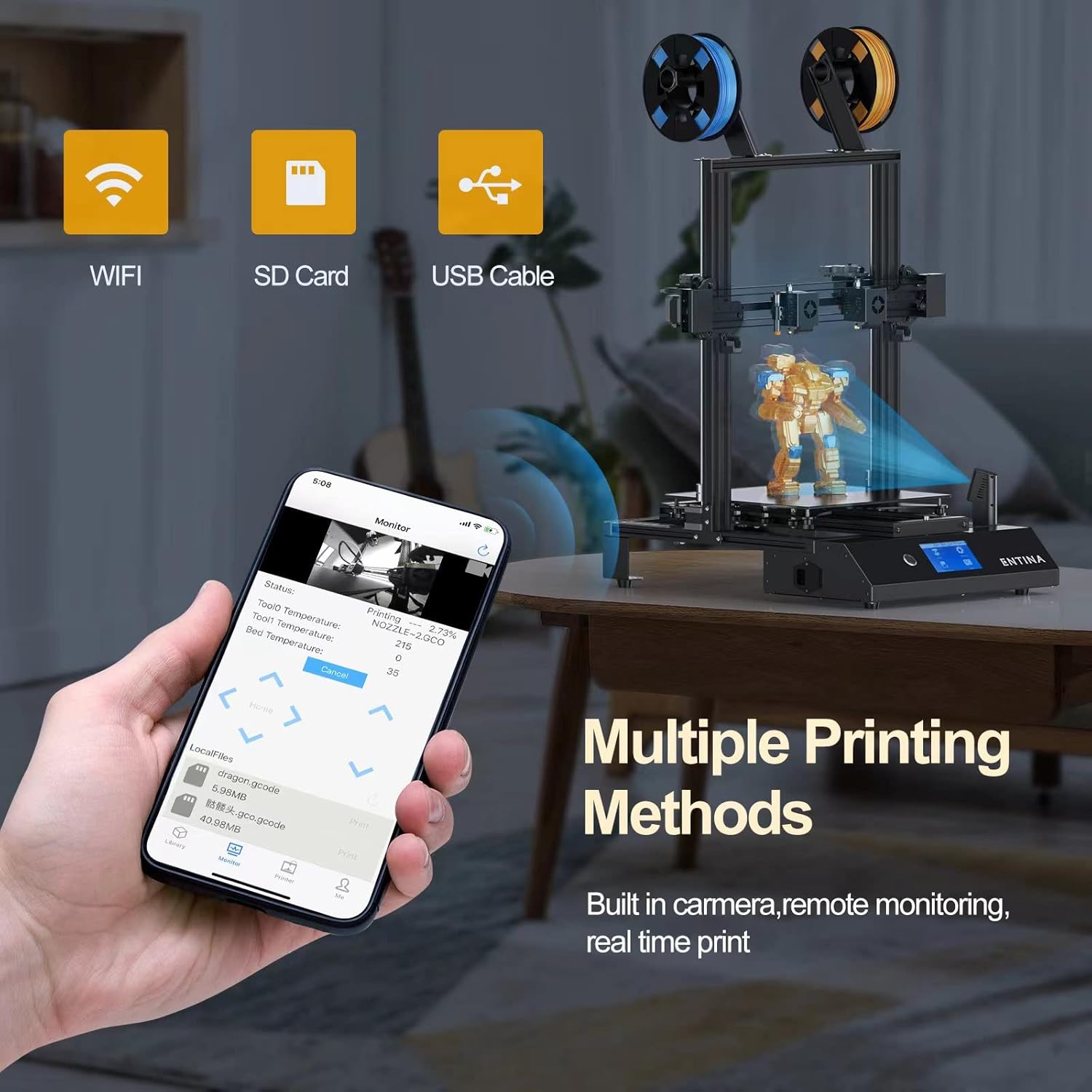 X40 IDEX 3D Printer, Independent Dual Extruder 3D Printer with TMC2208 Silent Driver, 4.3" Touch Screen, PEI Spring Steel Magnetic Platform, Built-in Camera, Wi-Fi Cloud Printing 300x300x400mm
