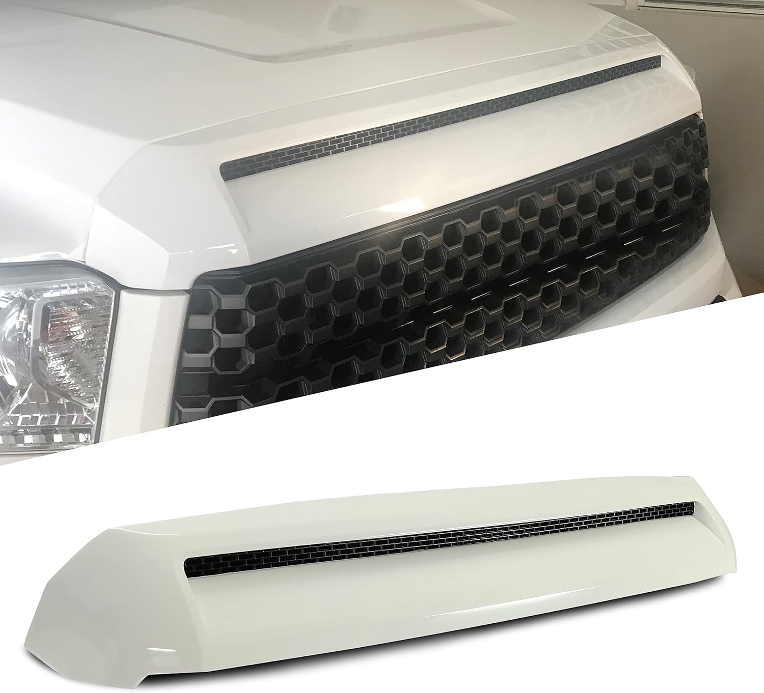HECASA Hood Scoop Compatible with 2014-2021 Toyota Tundra Replacement for 761800C030 TO1231102 REPT133702 Front Black Upper Grille Bulge Molding Platinum Style