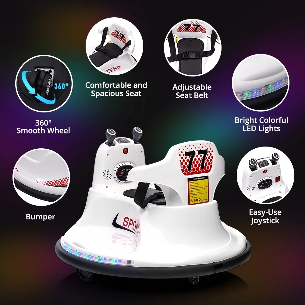 Shininglove Electric Ride on Bumper Car for Toddlers 3-8 Years Old, 6V Kids Ride on Toy Car with Remote Control, Safety Belt, Music, Flashing Lights, 360° Spin