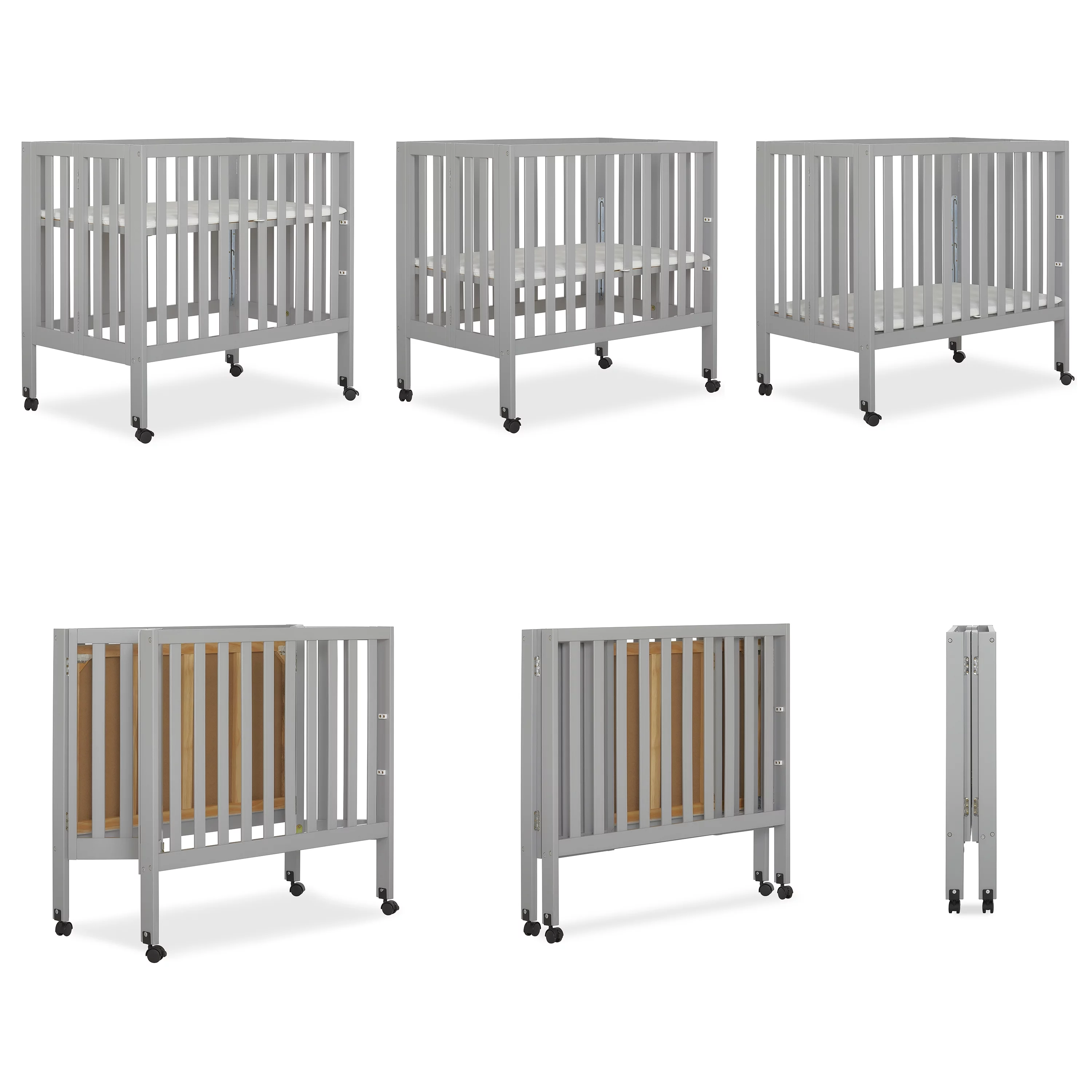 Dream On Me Jett Non-Full Size Folding Crib in Pebble Grey, Patented Folding System