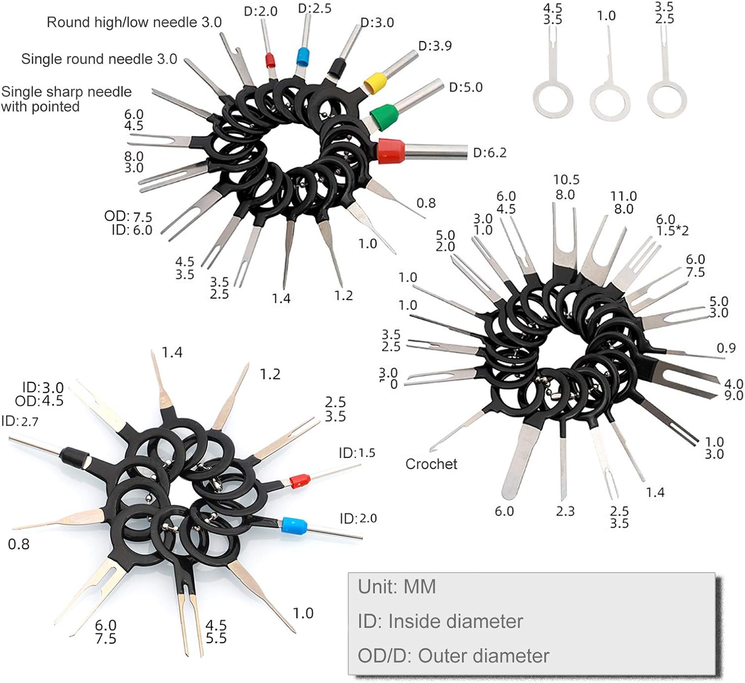 Terminal Removal Tool, 76PCS 52 Sizes Economical Terminal Release Kits for Auto Car Wire Connector, Pin Extractors Key Set for Household Harness, Stainless Steel Rubberized Grips Terminal Ejector Kits