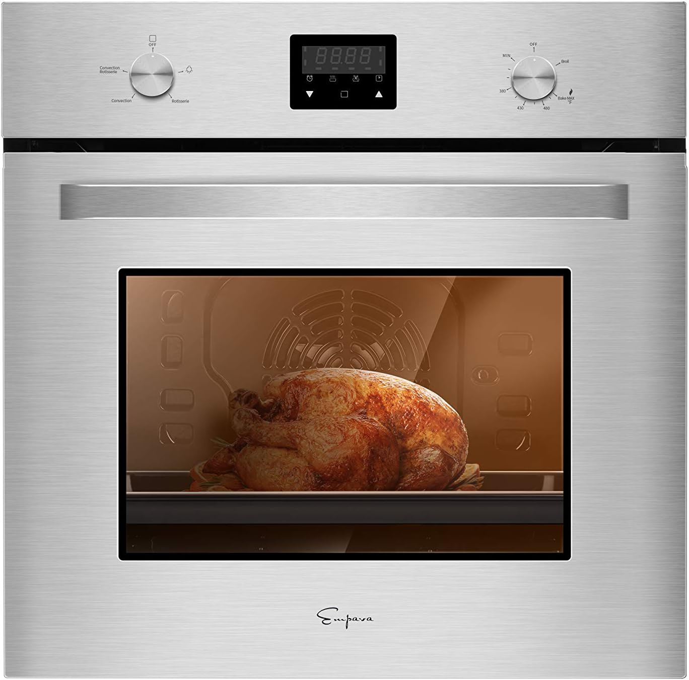 Empava 24 Inch Single Gas Wall Oven Bake Broil Rotisserie Functions with Mechanical Controls-Digital Timer-Convection Fan in Stainless Steel