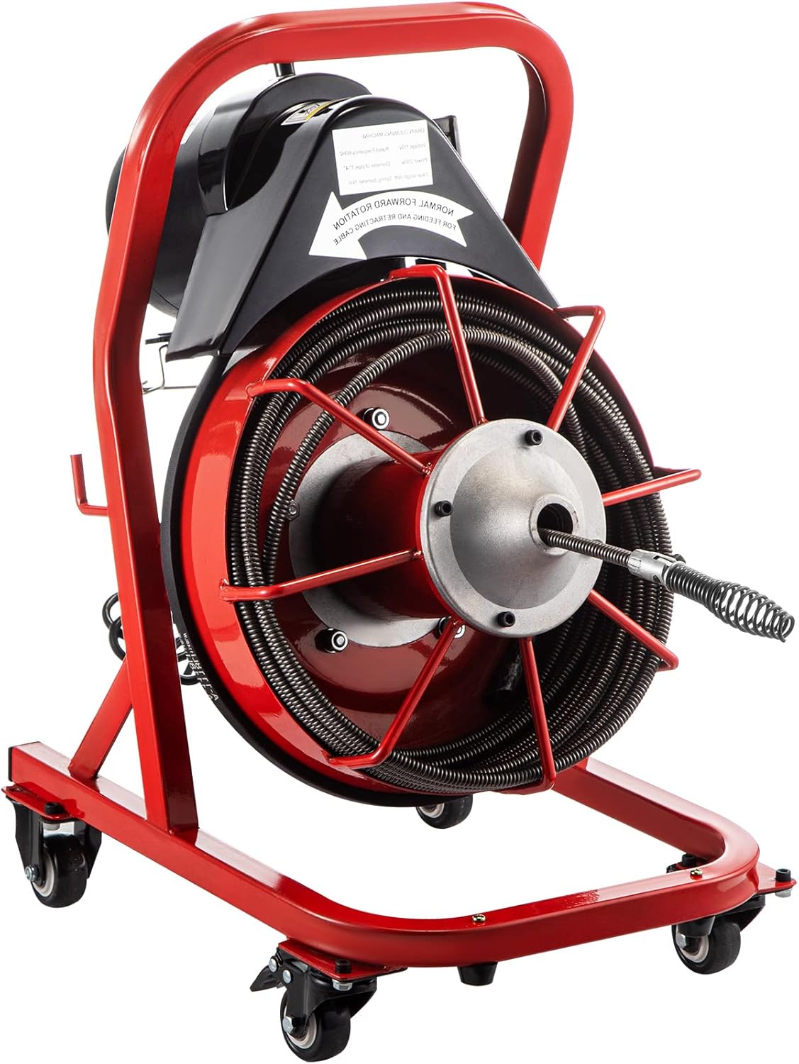 VEVOR 75FT x 3/8 Inch Drain Cleaning Machine, 250W Electric Drain Auger on Wheels, Portable Sewer Snake Auger Cleaner with Cutters & Air-Activated Foot Switch for 2" to 4" Pipes, Black, Red